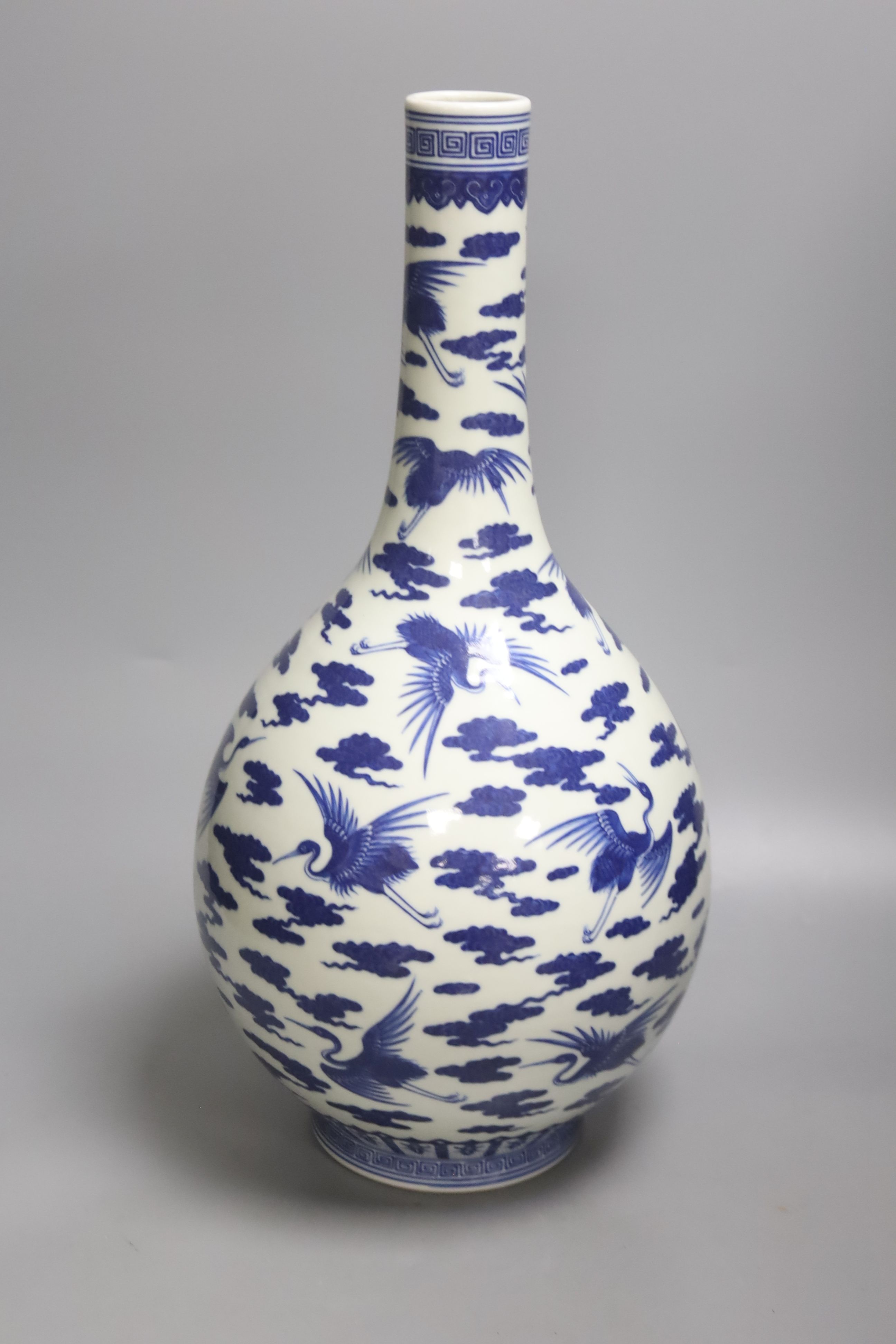 A large Chinese blue and white 'cranes' bottle vase, height 47cm